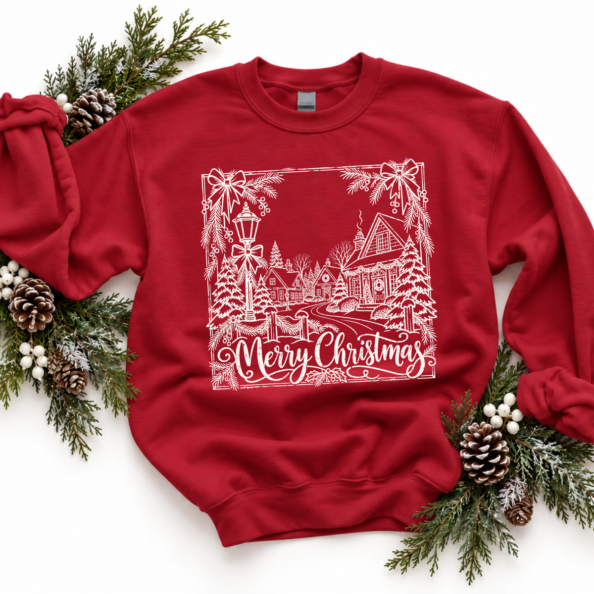 Merry Christmas Village Silhouette Digital Design, PNG