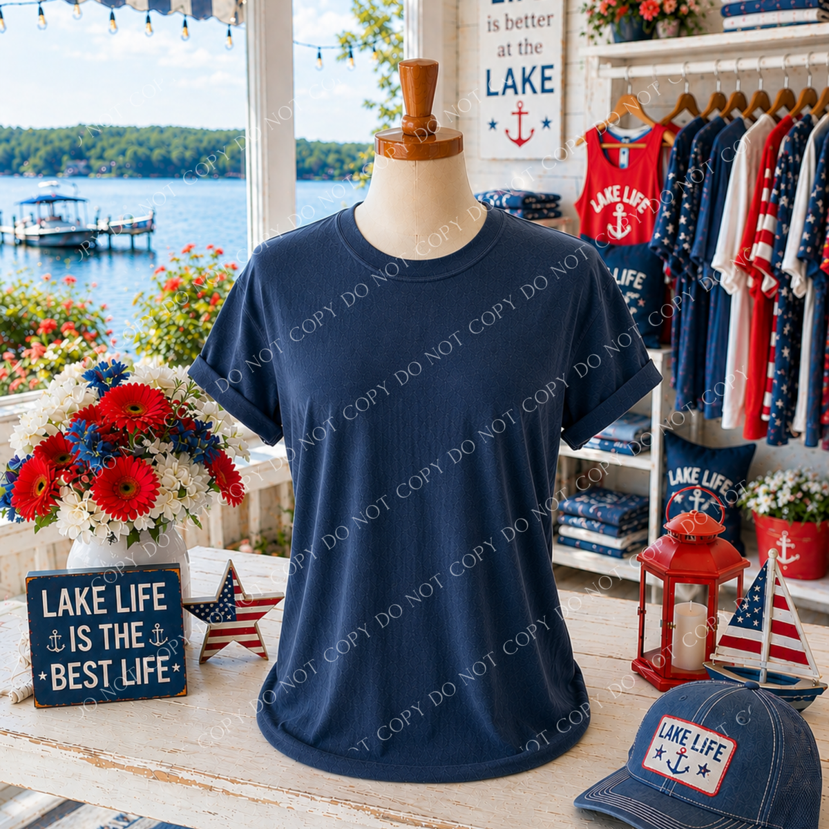 Patriotic Lake Side Blank Mockup, Comfort Colors True Navy