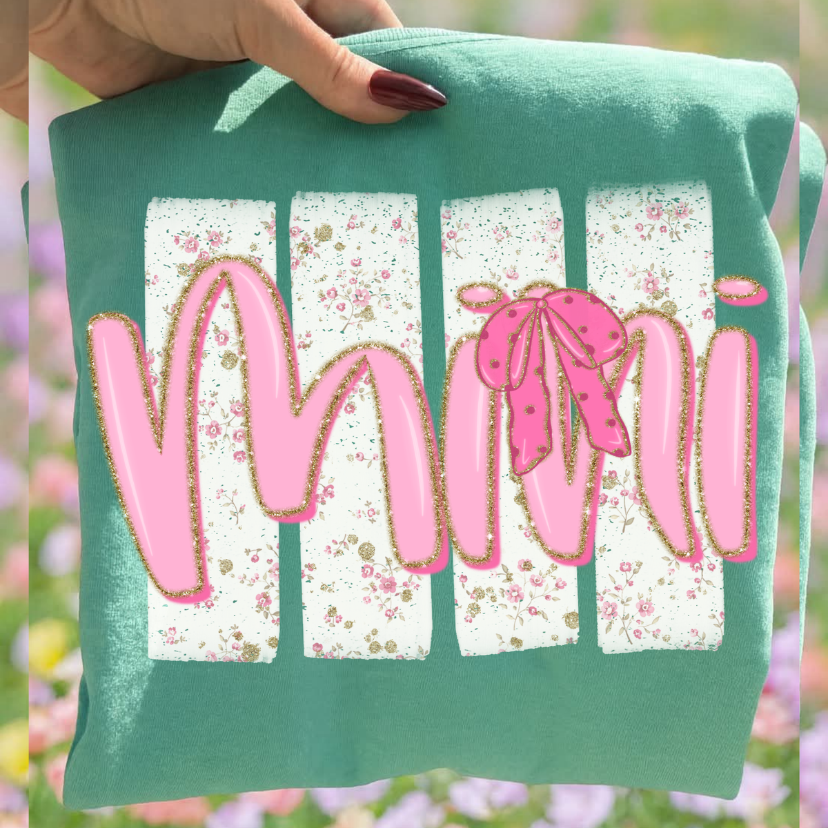 Mini Floral Distressed Stripes, Glitter & Bow Coquette Digital Design, PNG