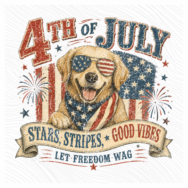 Let Freedom Wag Retro Vintage Distressed Patriotic Digital Design, PNG