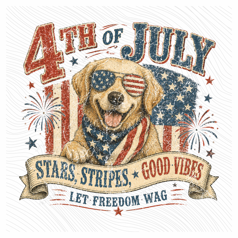 Let Freedom Wag Retro Vintage Distressed Patriotic Digital Design, PNG
