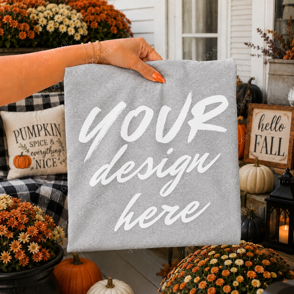 Fall Mums Porch Blank Sweatshirt Mockup, Gildan 18000 Sport Grey