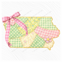 Iowa Spring Tones Quilted Faux State Patch with Bow Digital Design, PNG