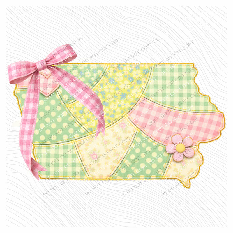 Iowa Spring Tones Quilted Faux State Patch with Bow Digital Design, PNG