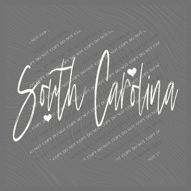 South Carolina Sketched Script Hearts in Off-white Digital Design, PNG