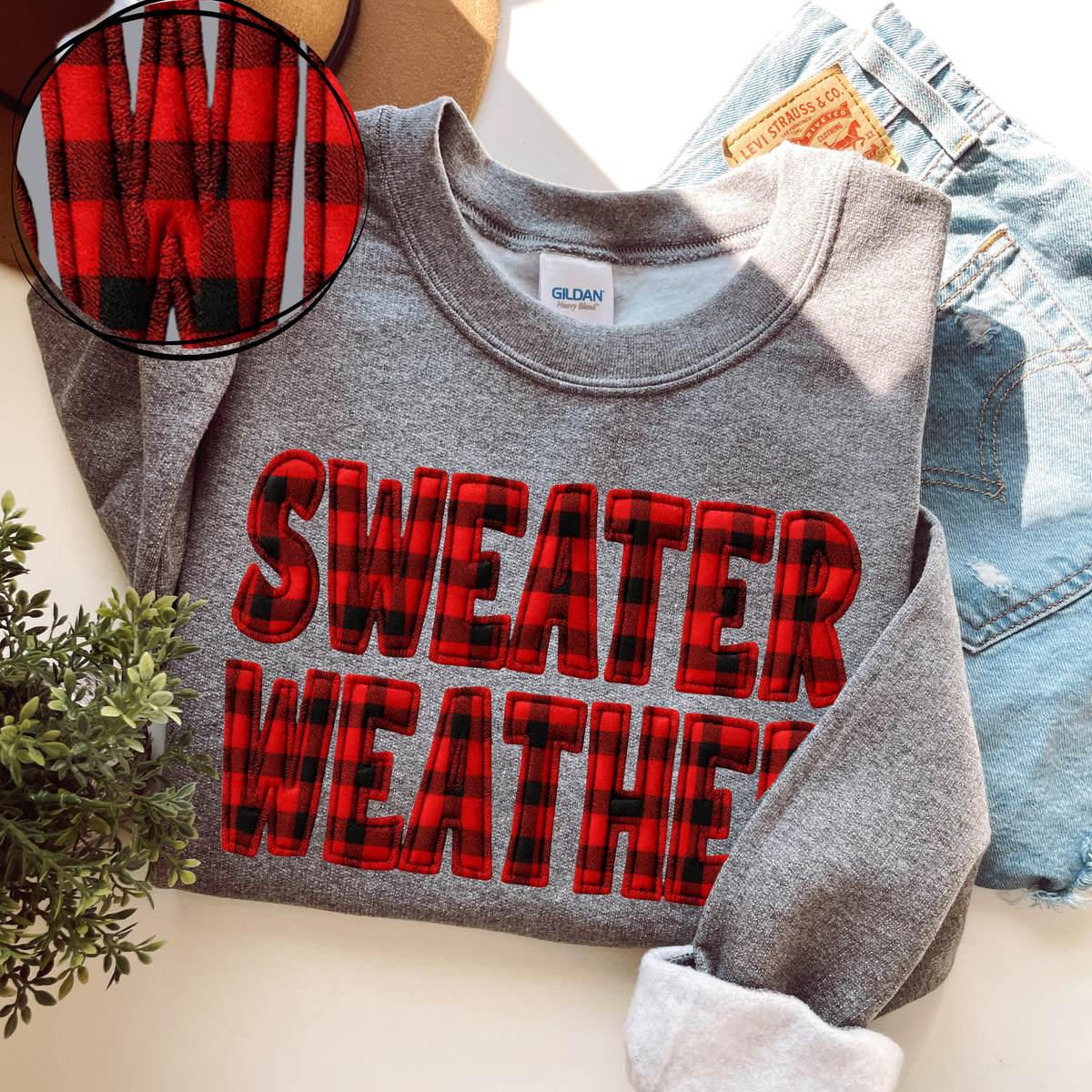 Sweater Weather Black & Red Buffalo Check 3D Faux Fabric Patch Digital Design, PNG