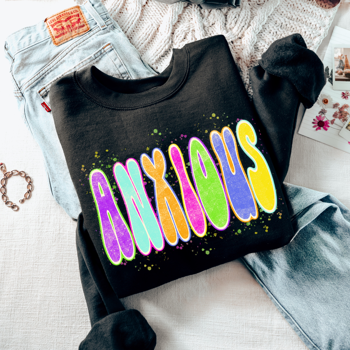 Anxious Neon Chalky Splatter Digital Design, PNG