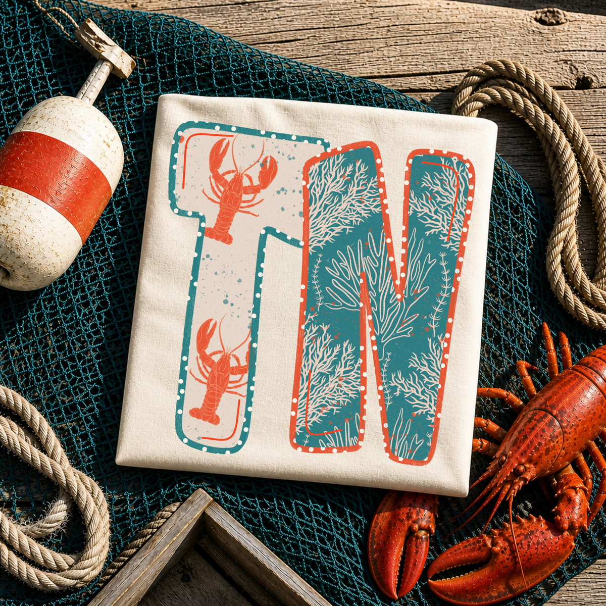 TN Tennessee  Lobster Coral Reef Polka Dot Outline Digital Design, PNG