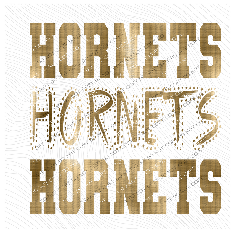 Hornets Varsity Polka Dot Texture Foil Gold Digital Design, PNG