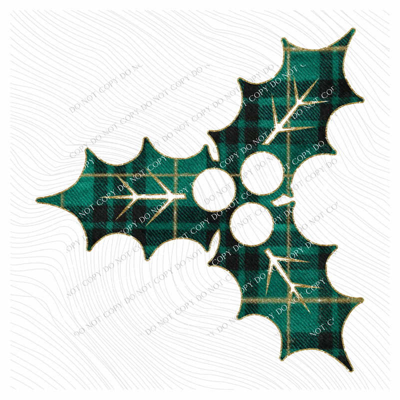Holly Green Plaid & Glitter Digital Download, PNG