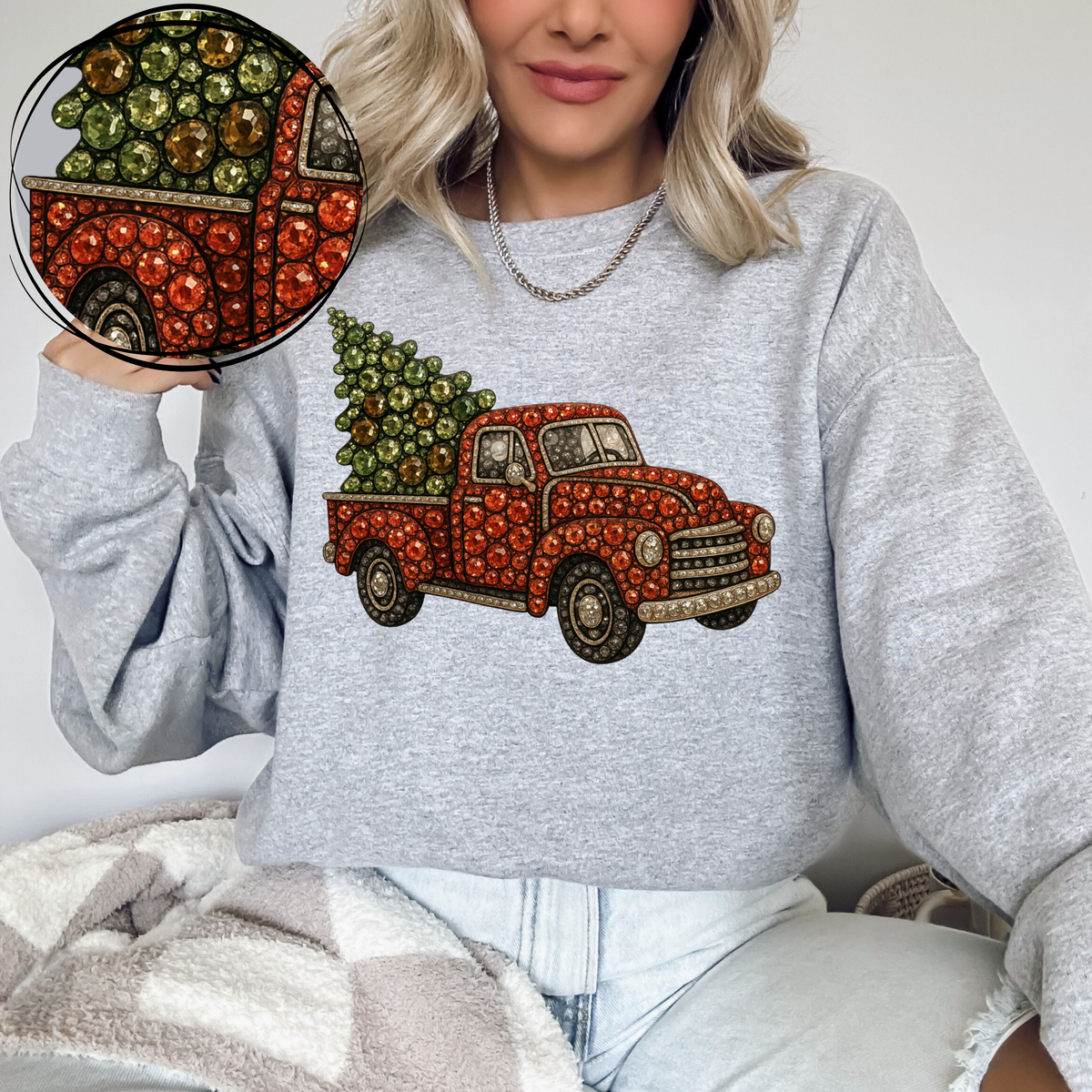 Christmas Red Truck Rhinestone 3D Digital Download, PNG