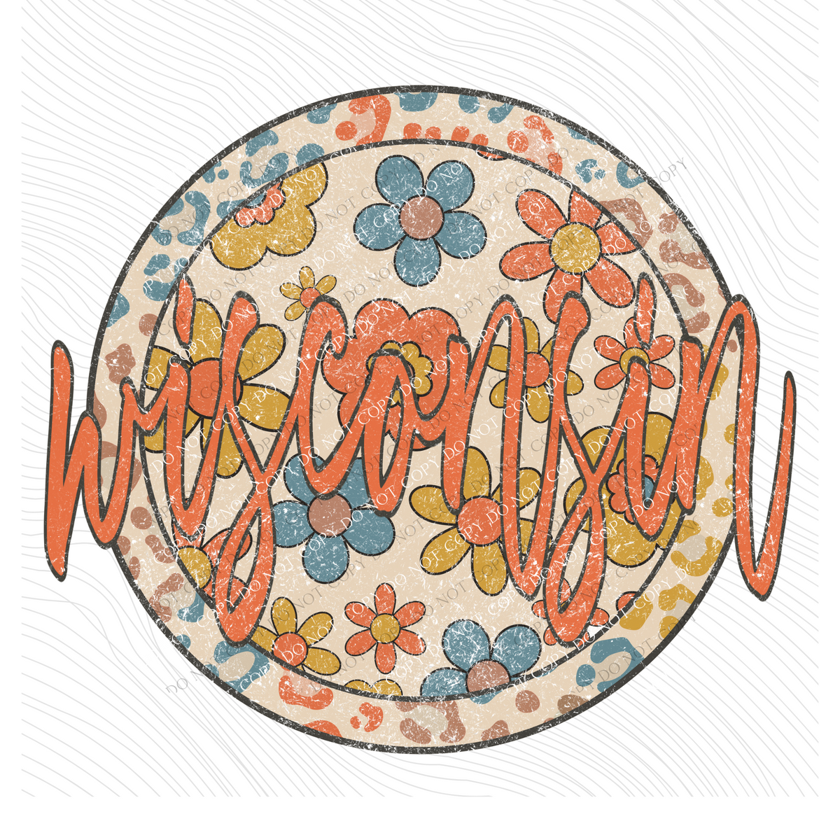 Wisconsin Boho Floral Leopard Circle Includes Both Transparent & Non Transparent Digital Design, PNG