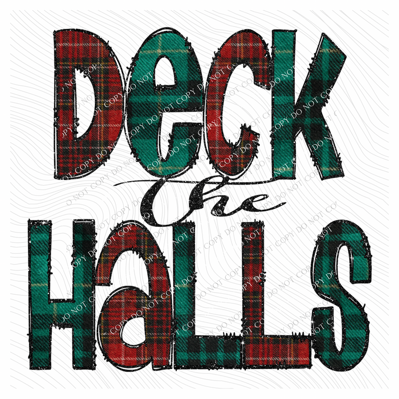 Deck the Halls Glitter & Red & Green Plaid Digital Download, PNG