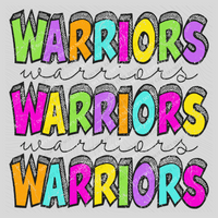 Warriors Bubble Dot Stacked Script Distressed in Neons Digital Design, PNG