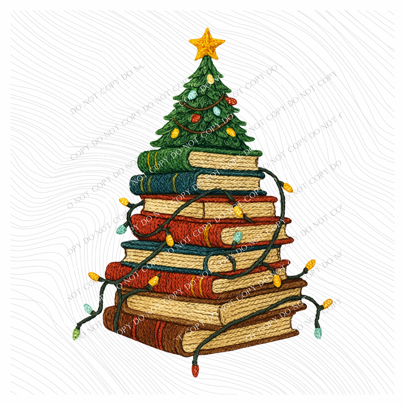 Christmas Book Stack Knitted Digital Download, PNG