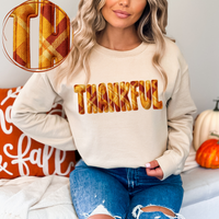 Thankful Fall Plaid Faux Fabric Patch Digital Design, PNG