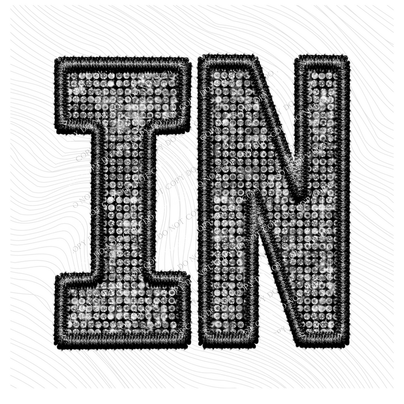 IN Indiana Faux Embroidery Diamonds Bling in Black Digital Design, PNG