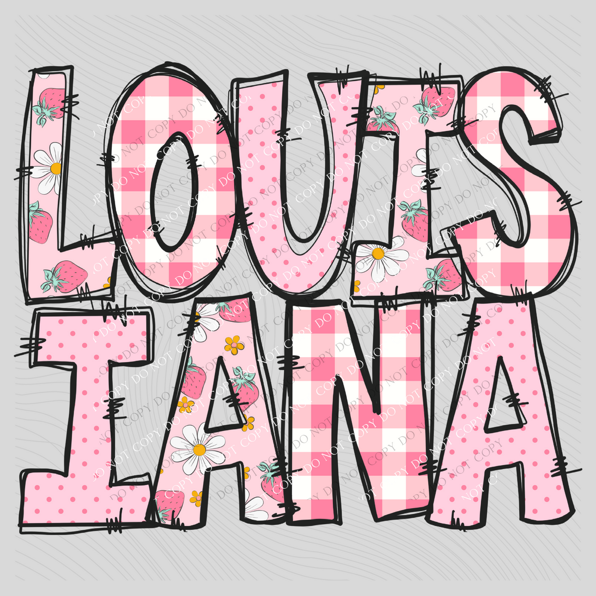 Louisiana Strawberry Doodle Patch Digital Design, PNG