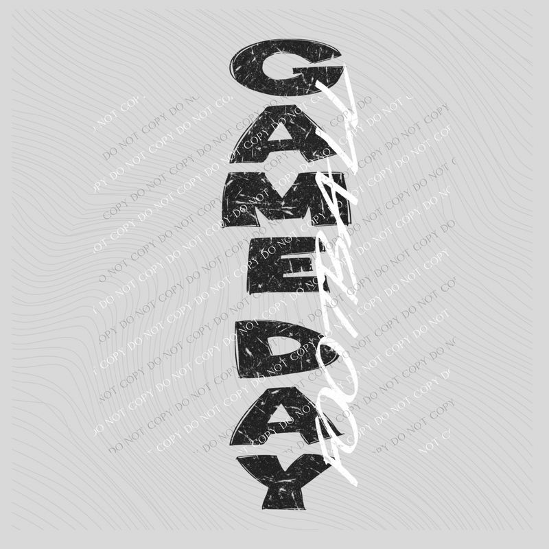 Game Day Football Vertical Distressed in Black & White Digital Design, PNG