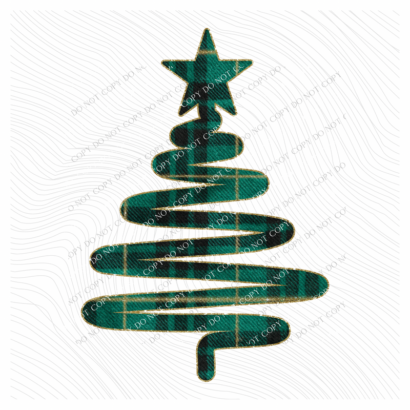 Squiggle Tree Green Plaid & Glitter Digital Download, PNG