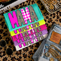 Mama Leopard Glitter, Gingham & Dot in Bright Pink Digital Design, PNG