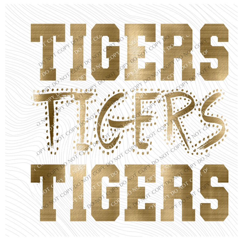 Tigers Varsity Polka Dot Texture Foil Gold Digital Design, PNG