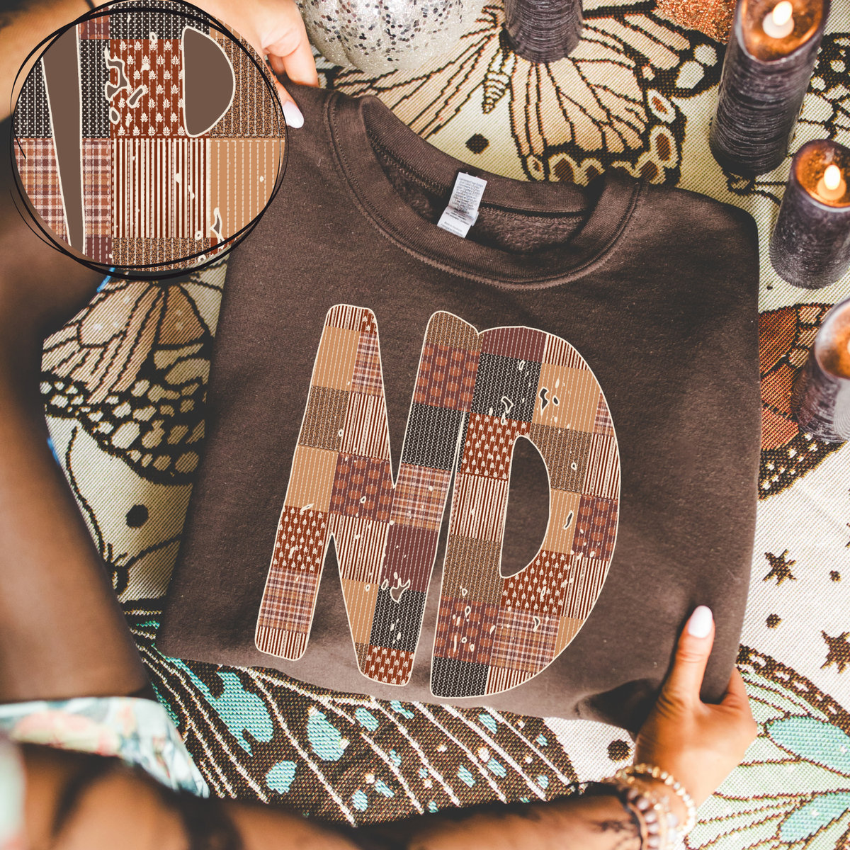 North Dakota ND Autumn Pumpkins Quilted Distressed Digital Design in Browns, PNG