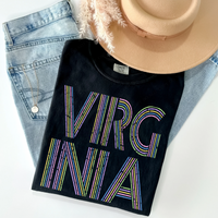 Virginia Retro Lines Distressed in Fun Pastel Colors Digital Design, PNG