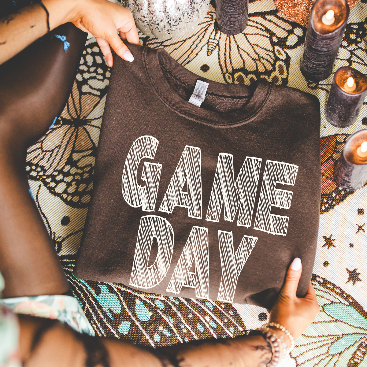 Game Day Scribble in Cream White Digital Design, PNG