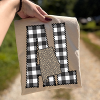 Alabama AL Stitched Buffalo Plaid & Leopard State Patch Digital Design, PNG