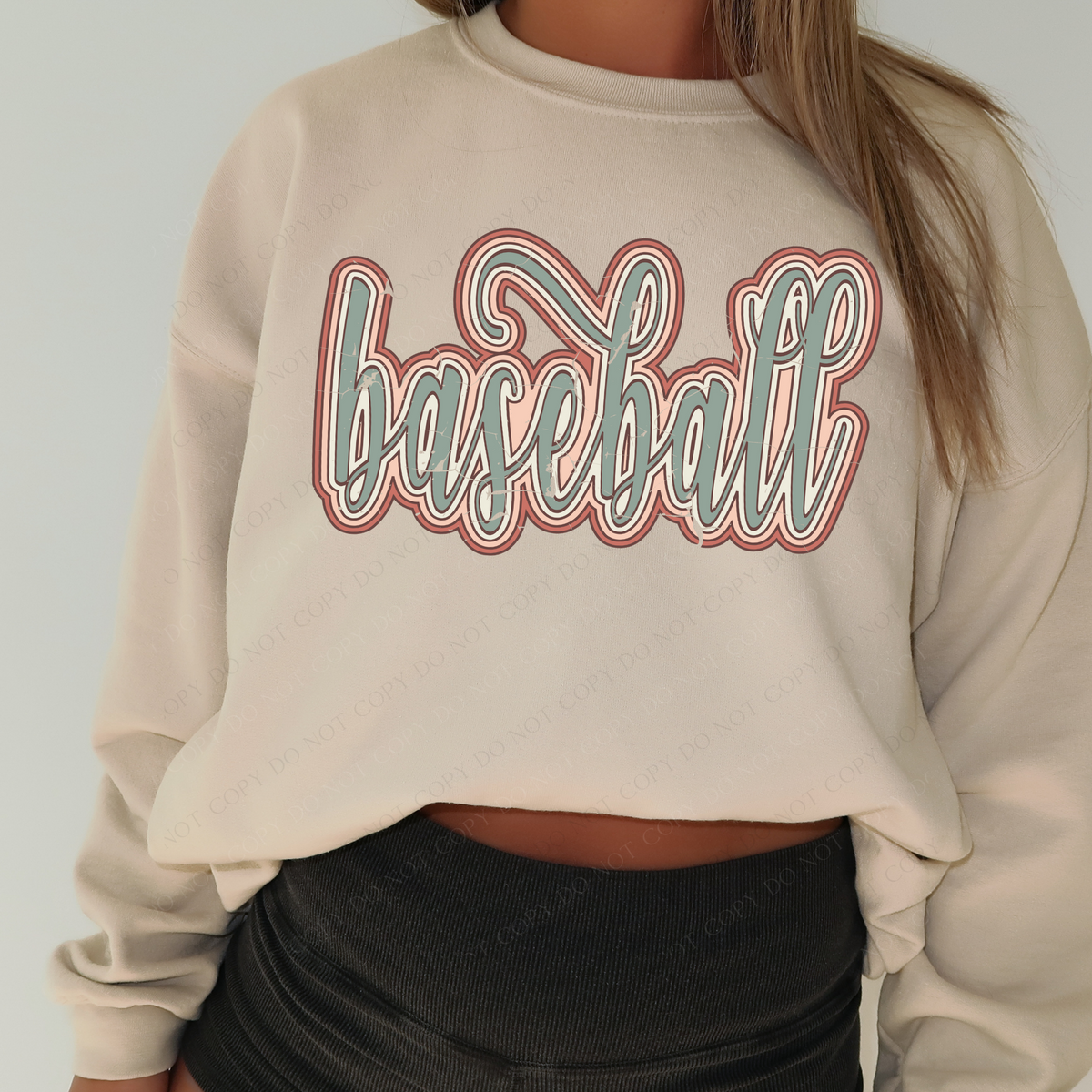 Baseball Boho Scroll Stacked Distressed in Muted Boho Colors Digital Design, PNG Only