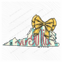 Virginia Glitter Bow & Stripes Coquette Digital Design, PNG