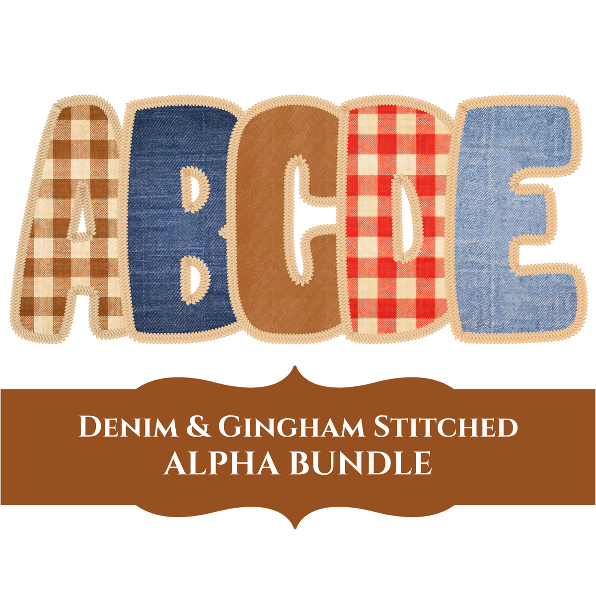 Denim & Gingham Stitched Alphabet Set | PNG Alphabet Letters Only