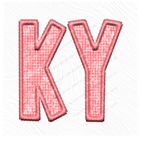 KY Kentucky Faux Embroidery Diamonds Bling in Sunset Coral Digital Design, PNG
