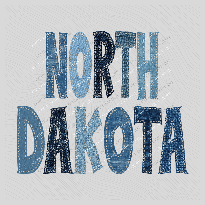 North Dakota Denim Patch Stitched Digital Design, PNG