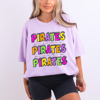 Pirates Bubble Dot Stacked Script Distressed in Neons Digital Design, PNG
