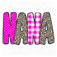 Nana Leopard Glitter, Gingham & Dot in Bright Pink Digital Design, PNG