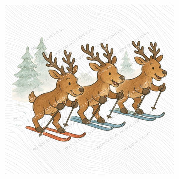 Skiing Reindeer Sketch Digital Download, PNG