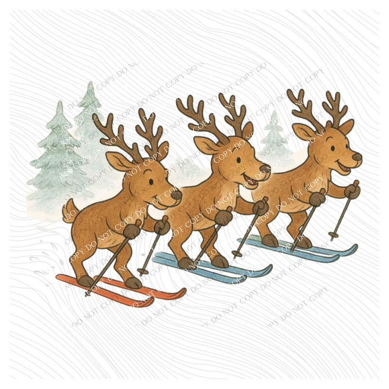 Skiing Reindeer Sketch Digital Download, PNG
