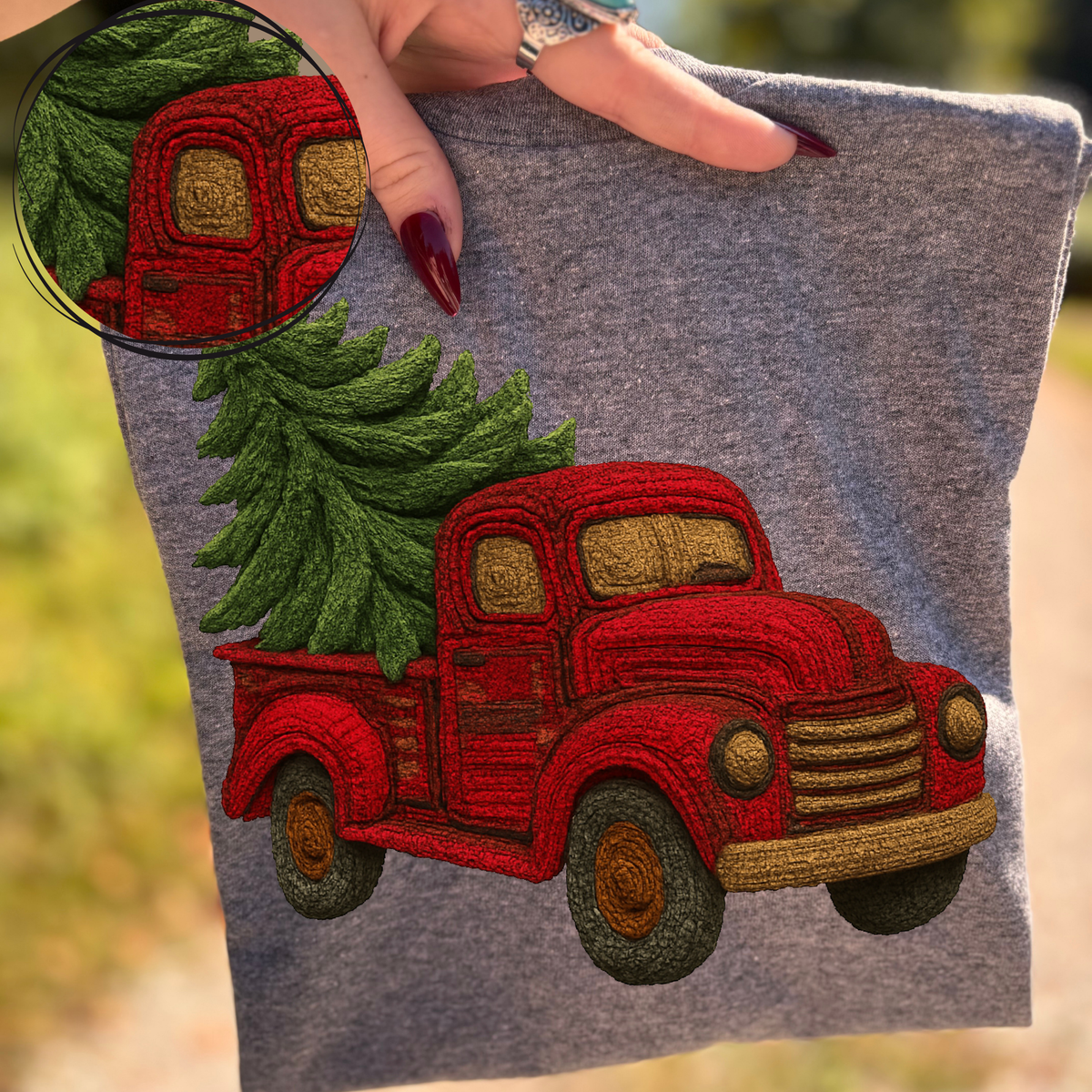 Red Christmas Truck in Cute 3D Crochet Style Digital Download, PNG