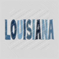 Louisiana Denim Patch Stitched Digital Design, PNG