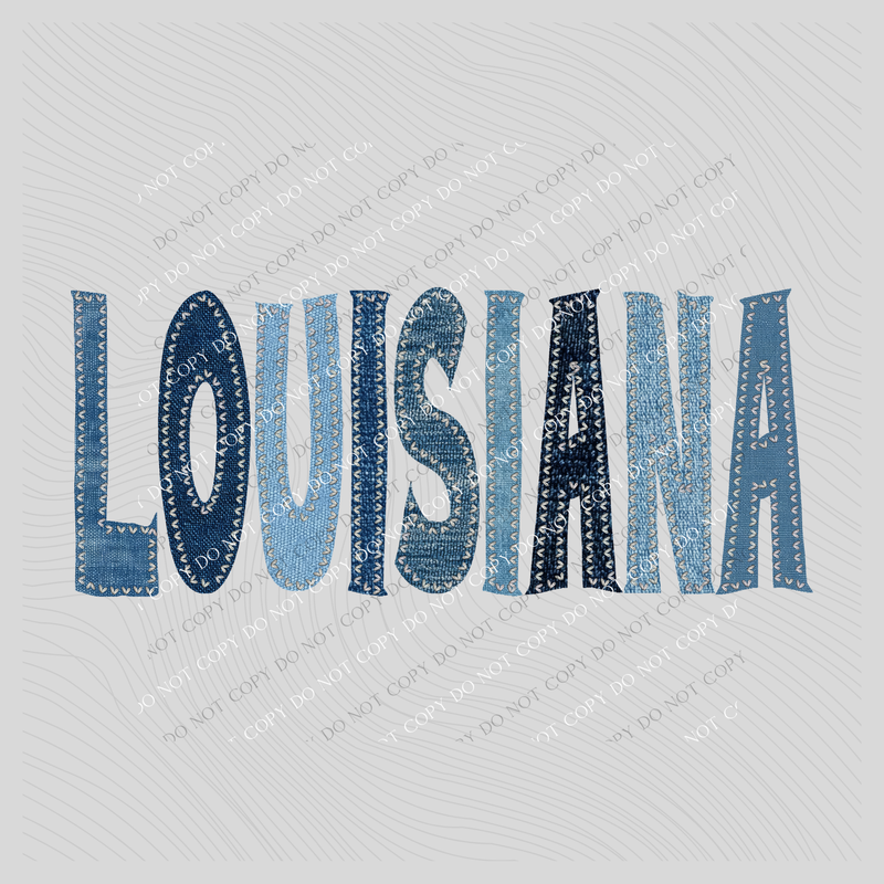 Louisiana Denim Patch Stitched Digital Design, PNG