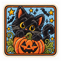 Black Cat Halloween Chenille Patch Digital Design, PNG