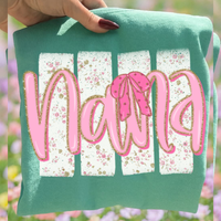 Nana Floral Distressed Stripes, Glitter & Bow Coquette Digital Design, PNG