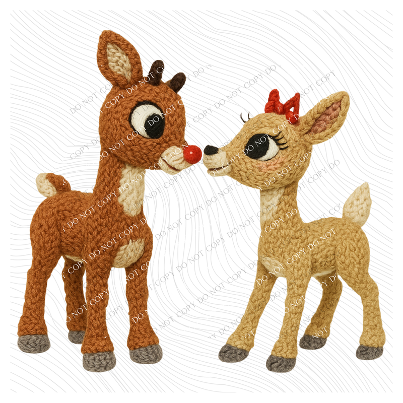 Rudolph & Friend 3D Yarn Style Christmas Digital Download, PNG