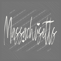 Massachusetts Sketched Script Hearts in Off-white Digital Design, PNG