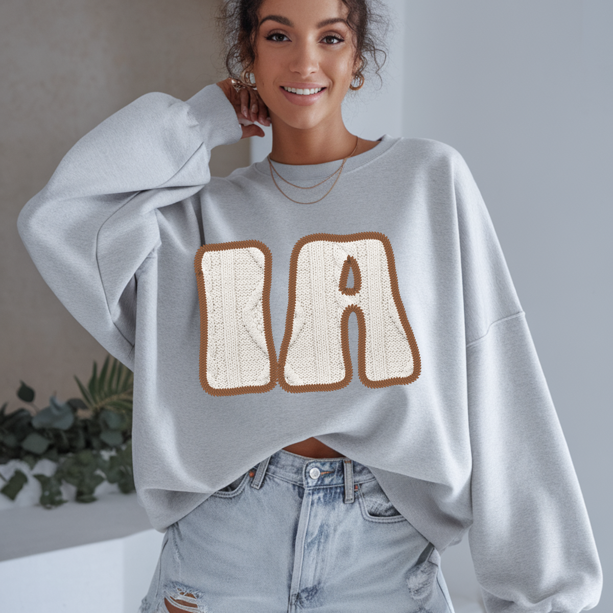 Iowa IA Sweater Patch in Cream & Brown Digital Design, PNG
