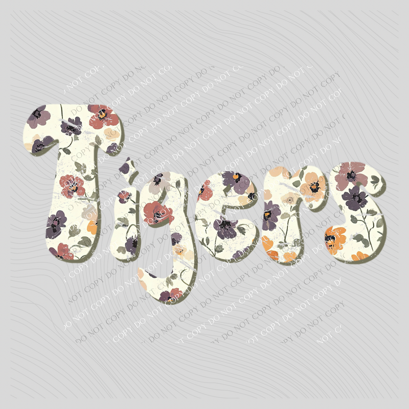 Tigers Floral Retro Shadow Distressed Digital Design, PNG