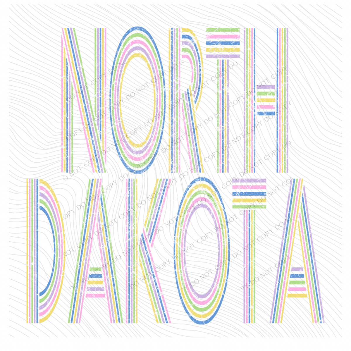 North Dakota Retro Lines Distressed in Fun Pastel Colors Digital Design, PNG