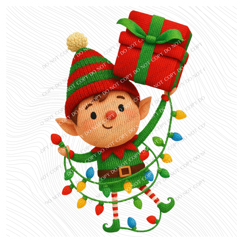 Silly Elf 3D Yarn Style Christmas Digital Download, PNG
